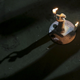 A miniature Goddess of Democracy candlestick is displayed during a candlelight vigil in Hong Kong